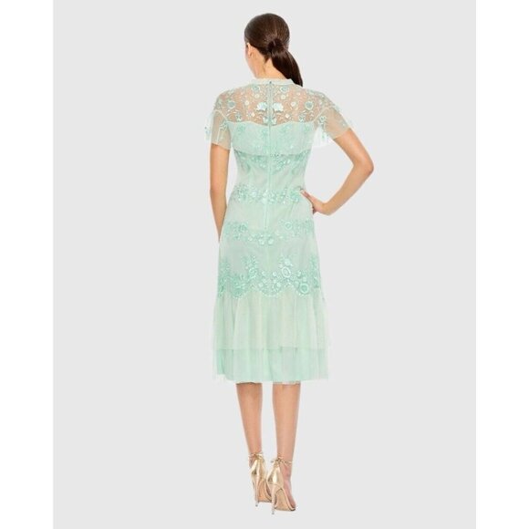 Mac Duggal Size 8 Mint Green A35147 Embroidered Midi A-Line Cocktail Dress New - Picture 3 of 12
